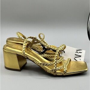 Zara Gold Braided Strap Sandals
